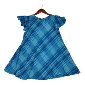 Free People Yara Madras Mini Dress Women's Medium Blue Plaid Ruffled Sleeve Boho